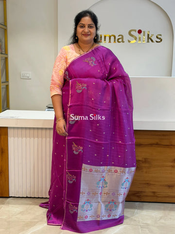Manipuri Kota Paithani Border Saree Magenta Color