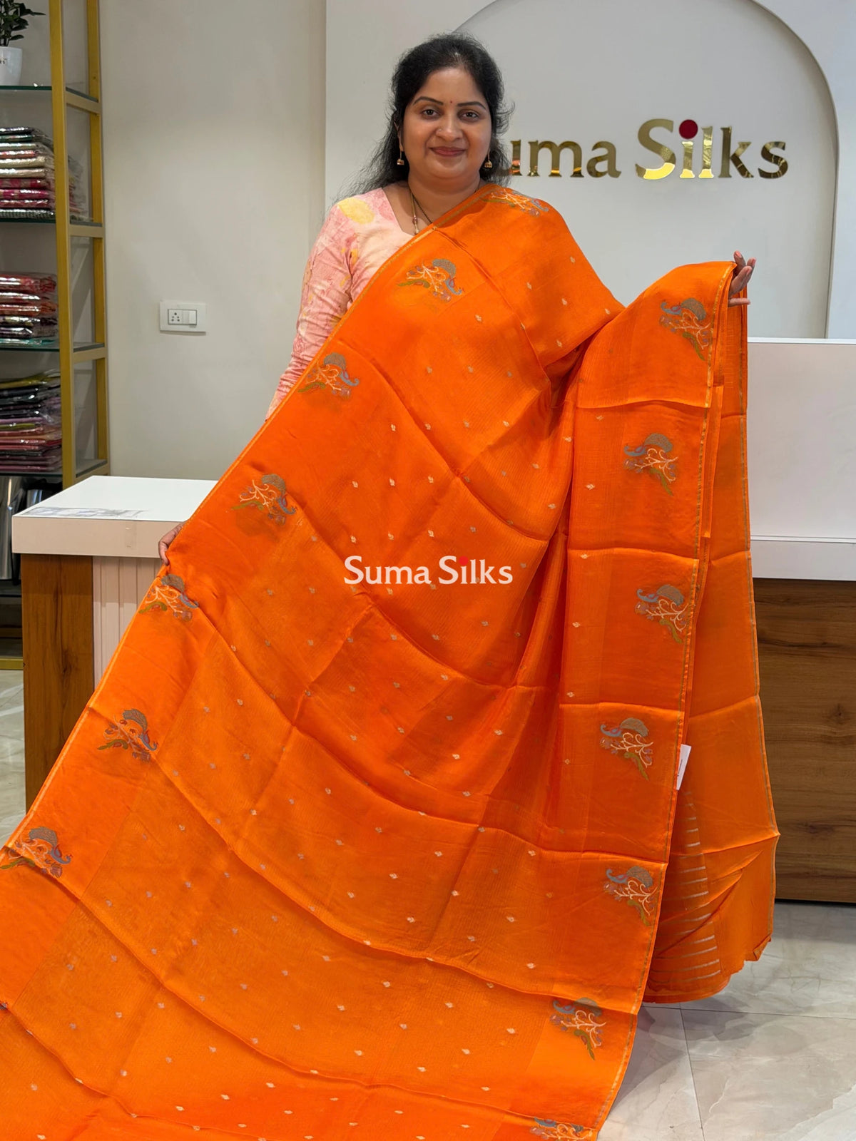 Manipuri Kota Paithani Border Saree Orange Color