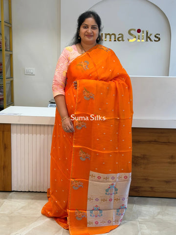 Manipuri Kota Paithani Border Saree Orange Color