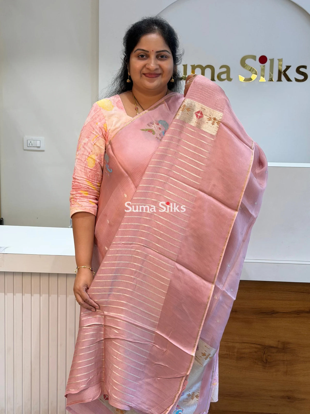 Manipuri Kota Paithani Border Saree Peach Color
