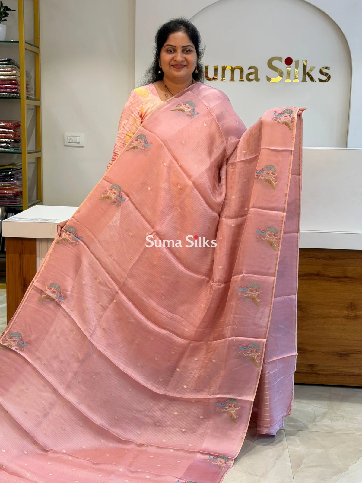 Manipuri Kota Paithani Border Saree Peach Color