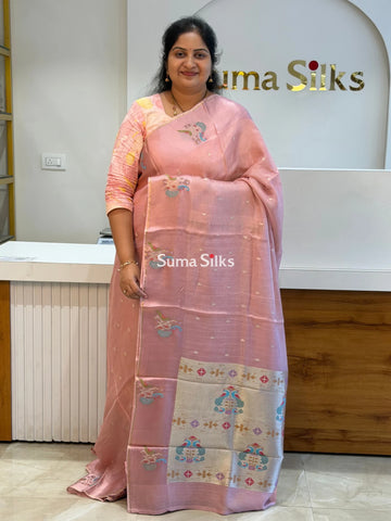 Manipuri Kota Paithani Border Saree Peach Color