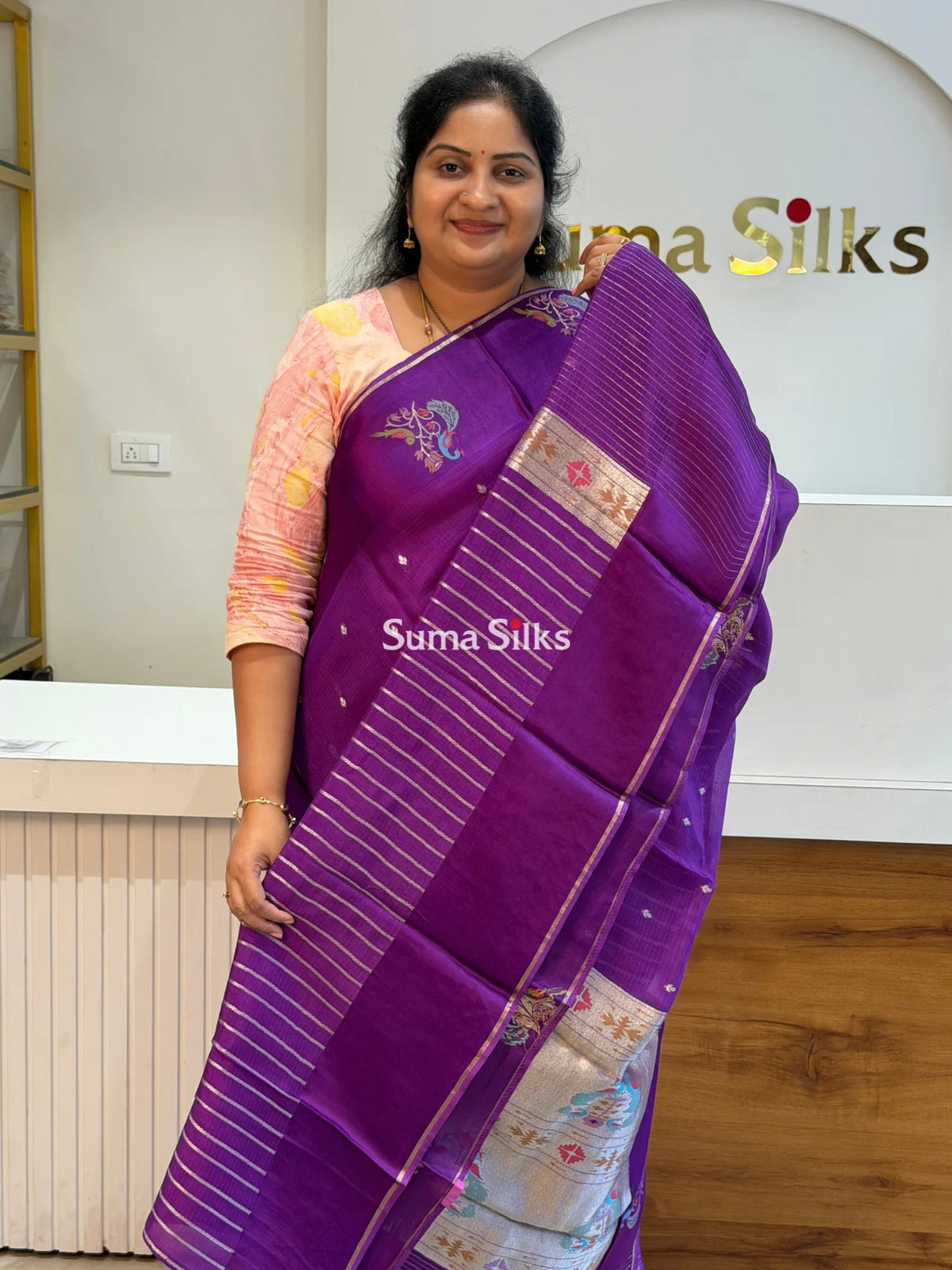 Manipuri Kota Paithani Border Saree Purple Color