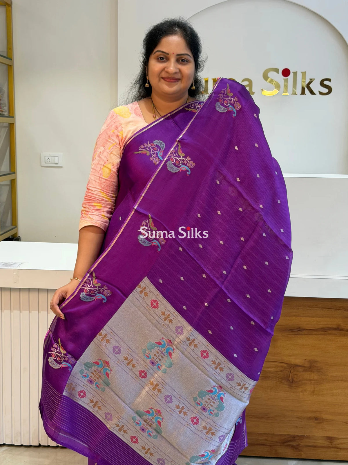 Manipuri Kota Paithani Border Saree Purple Color