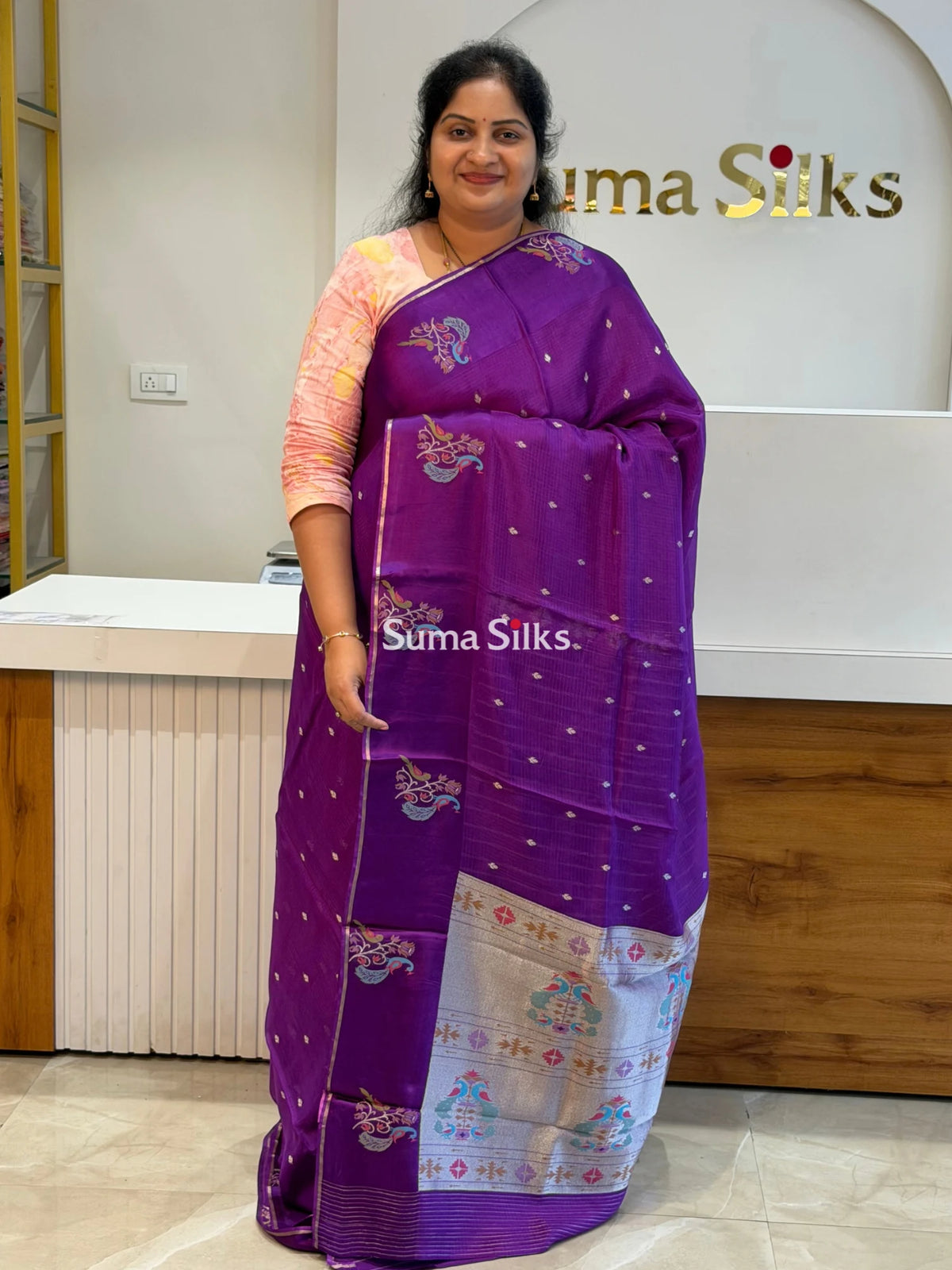 Manipuri Kota Paithani Border Saree Purple Color