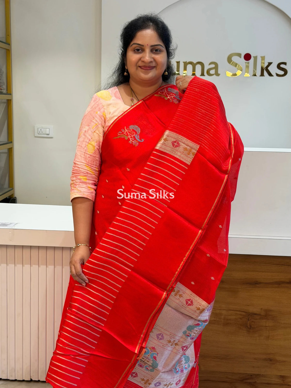Manipuri Kota Paithani Border Saree Red Color