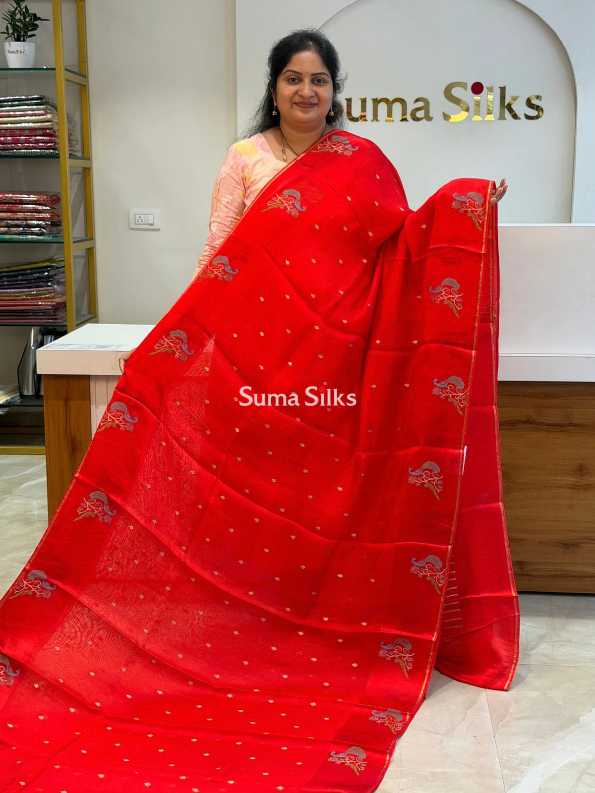 Manipuri Kota Paithani Border Saree Red Color