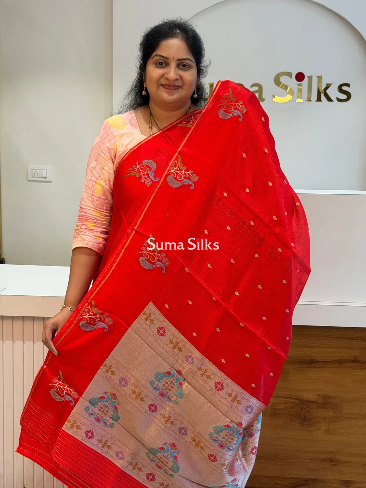 Manipuri Kota Paithani Border Saree Red Color