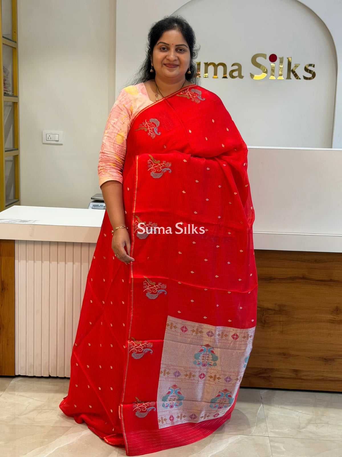 Manipuri Kota Paithani Border Saree Red Color