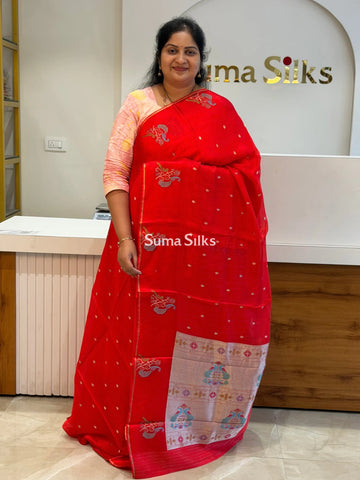 Manipuri Kota Paithani Border Saree Red Color