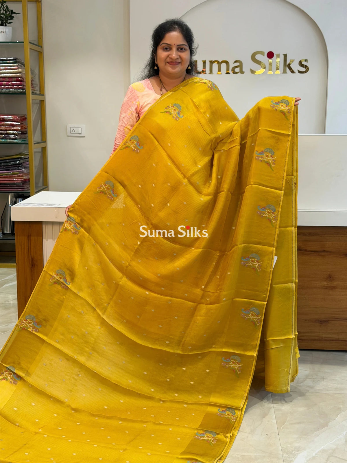 Manipuri Kota Paithani Border Saree Yellow Color