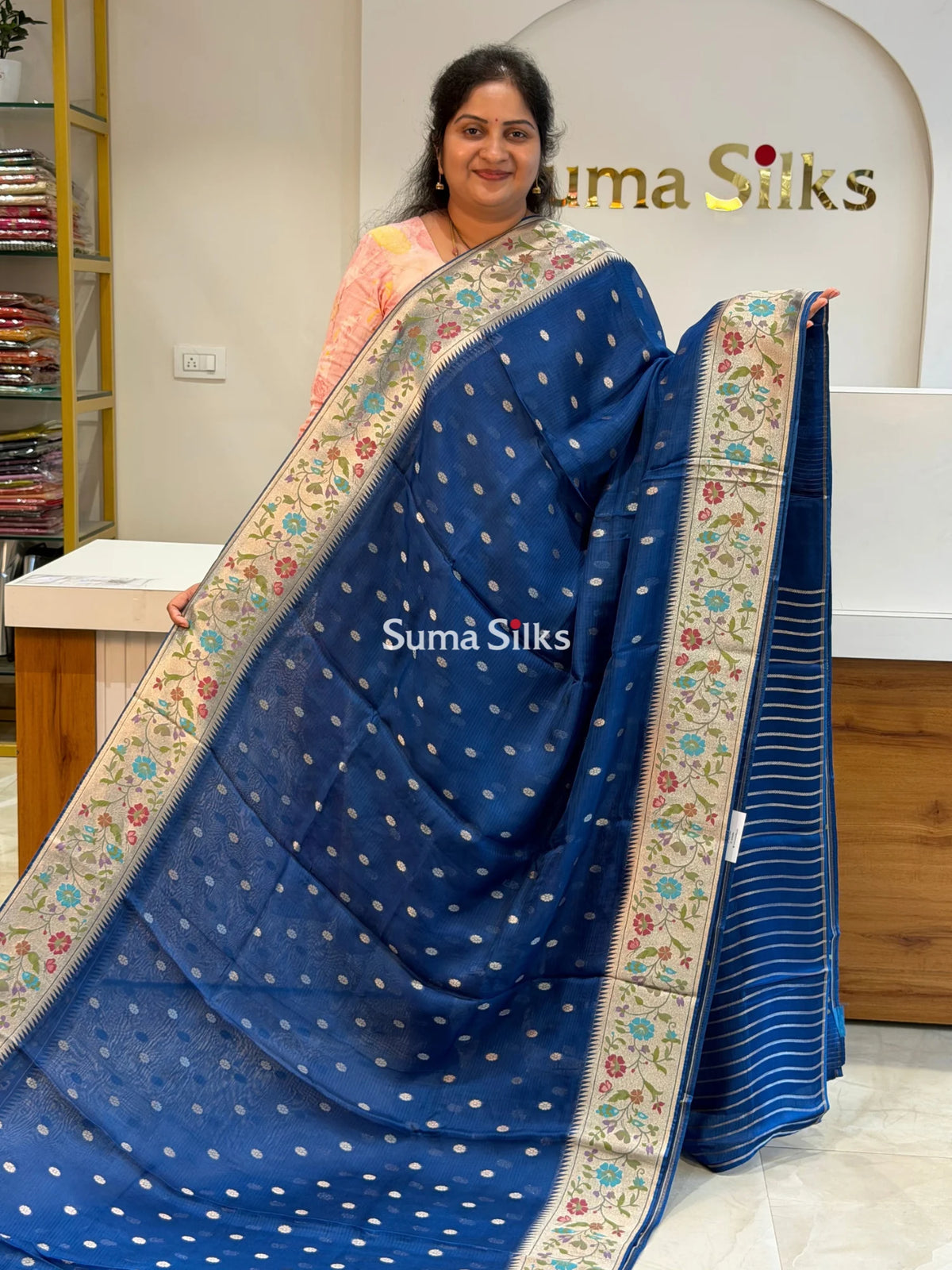 Manipuri Kota Paithani Design Blue Color