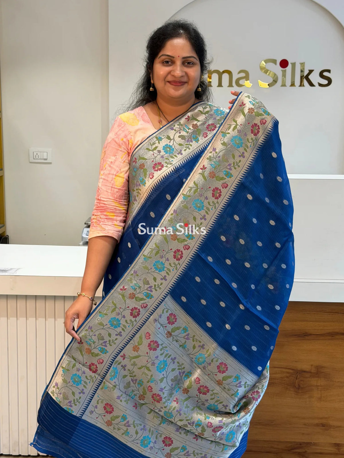 Manipuri Kota Paithani Design Blue Color