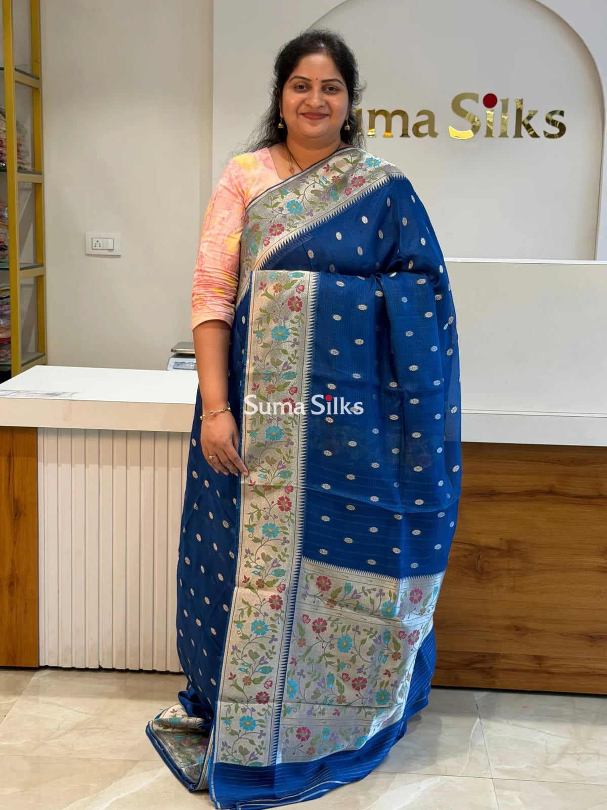 Manipuri Kota Paithani Design Blue Color