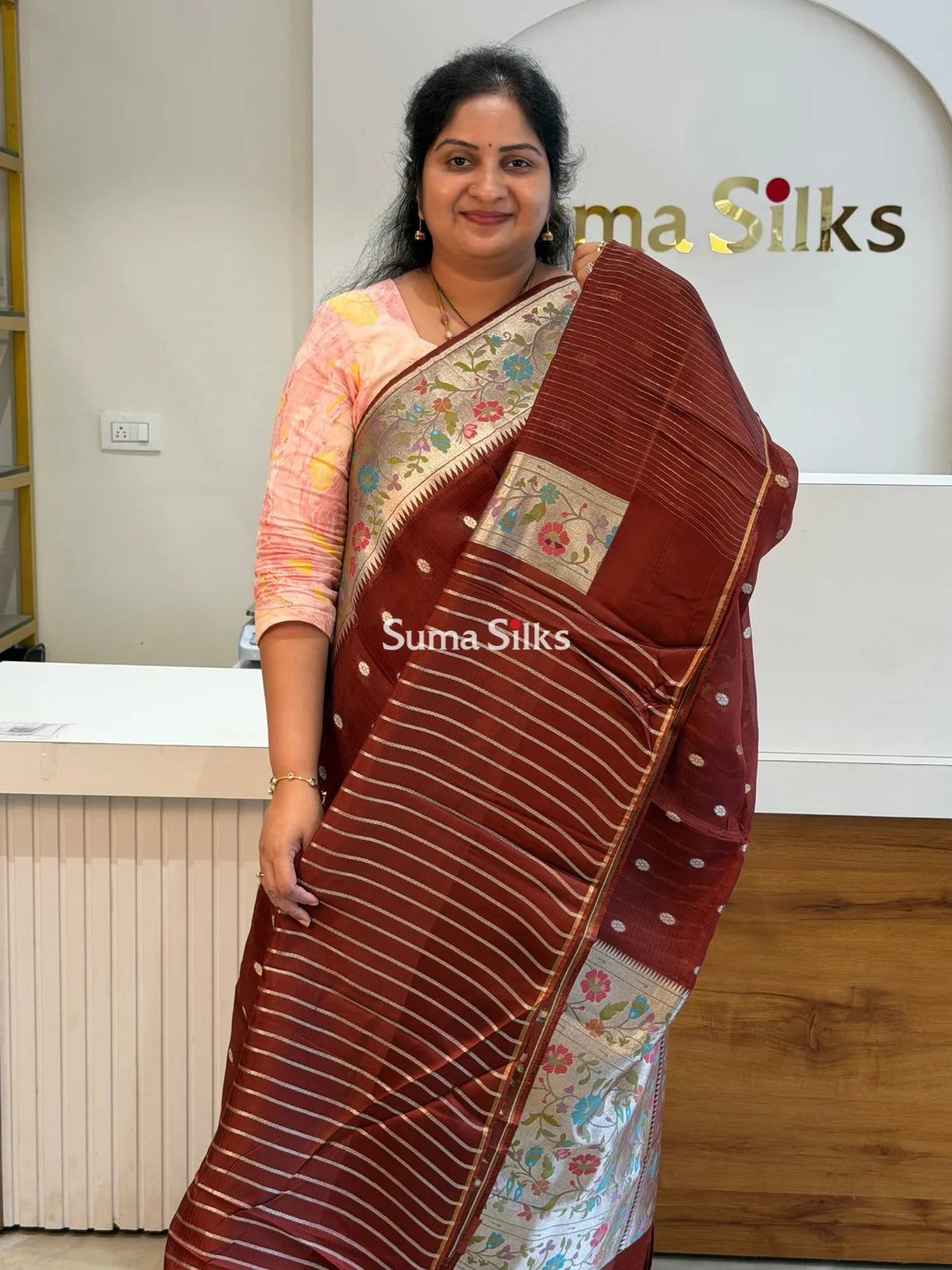 Manipuri Kota Paithani Design Brown Color