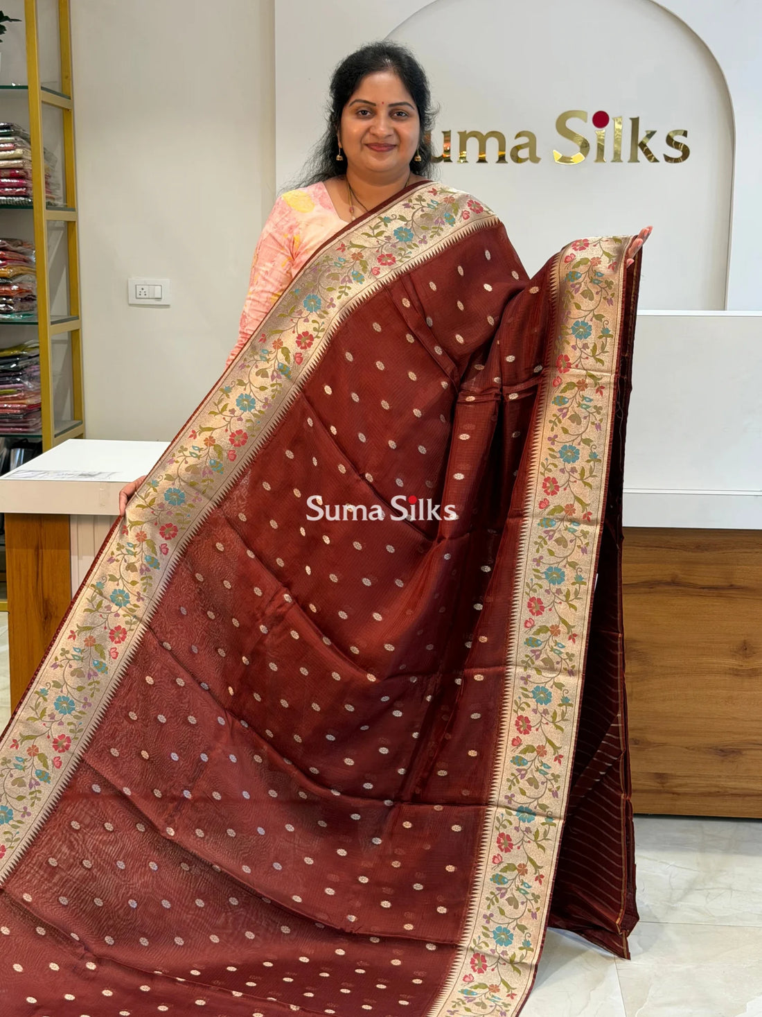 Manipuri Kota Paithani Design Brown Color