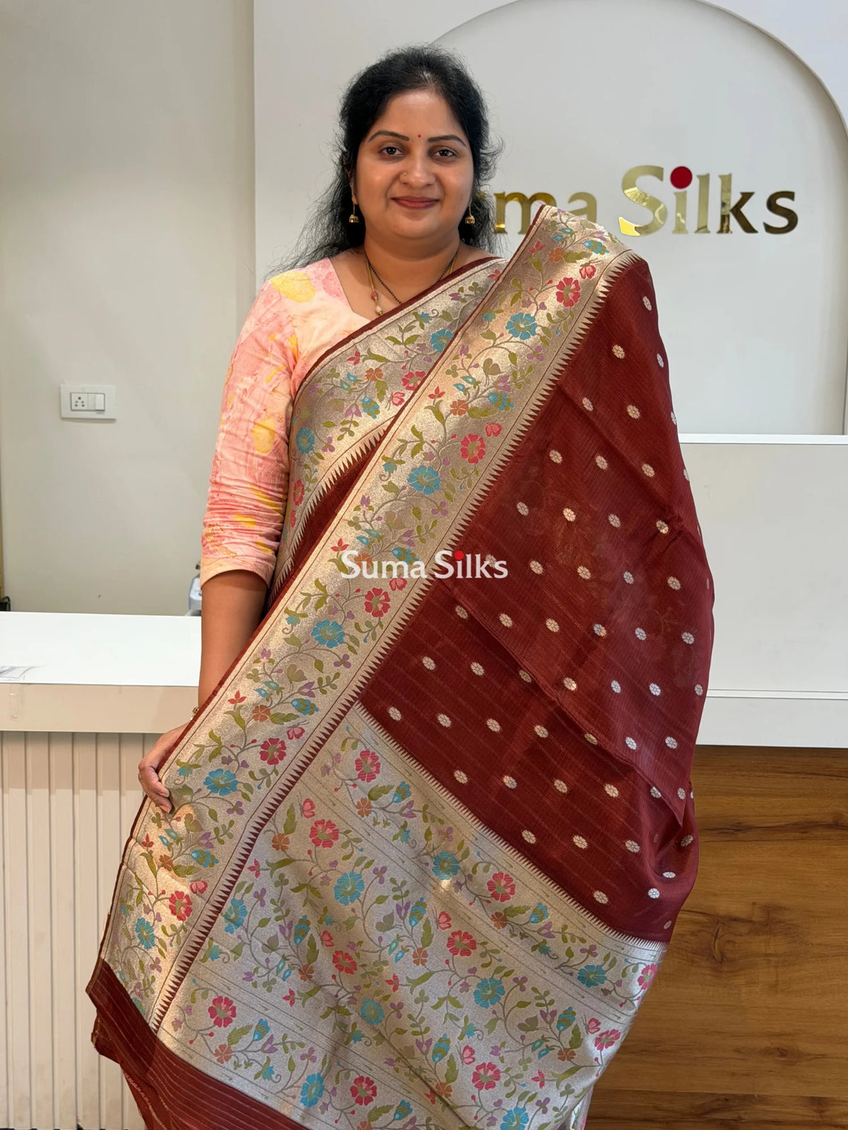 Manipuri Kota Paithani Design Brown Color