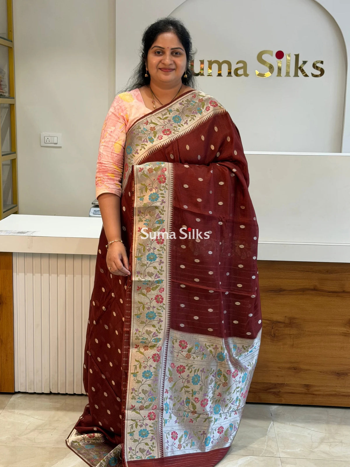 Manipuri Kota Paithani Design Brown Color