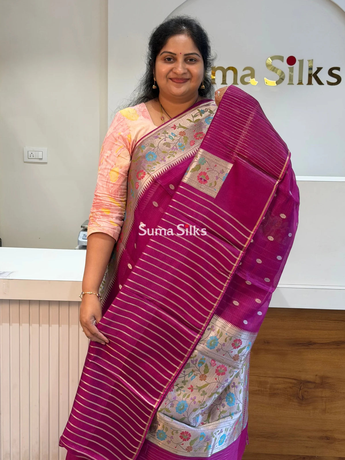 Manipuri Kota Paithani Design Magenta Color