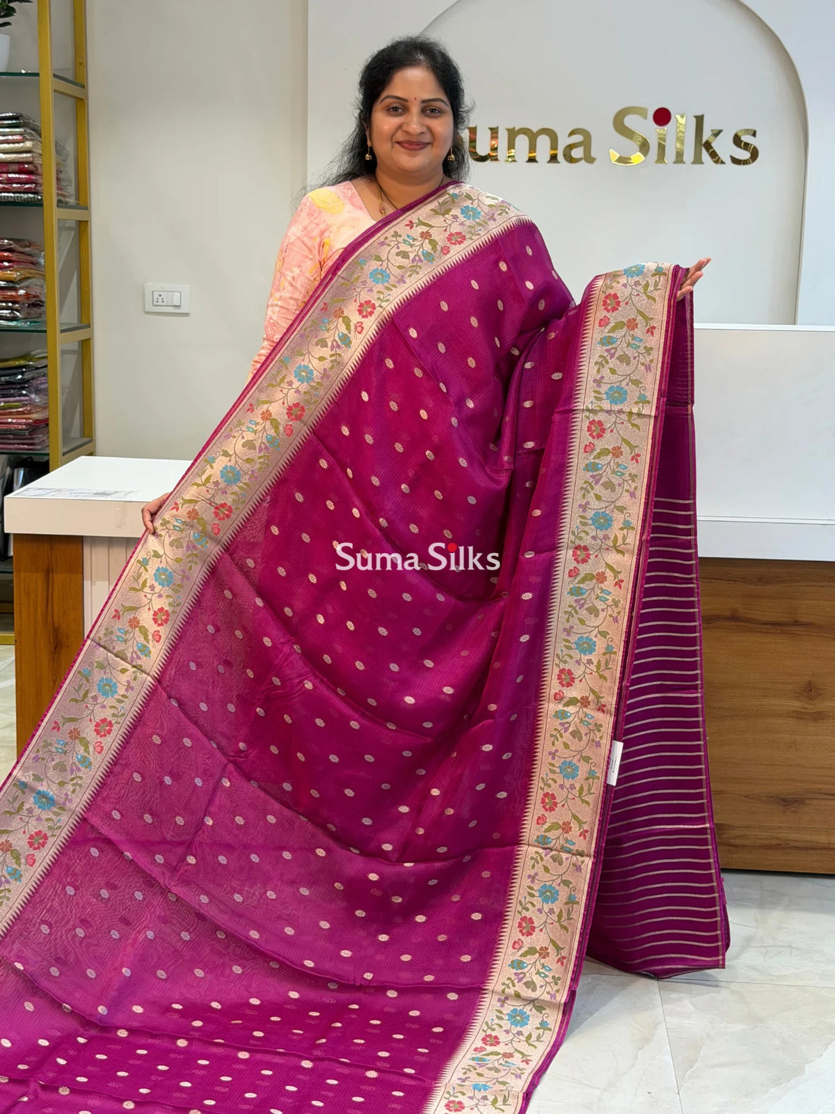 Manipuri Kota Paithani Design Magenta Color