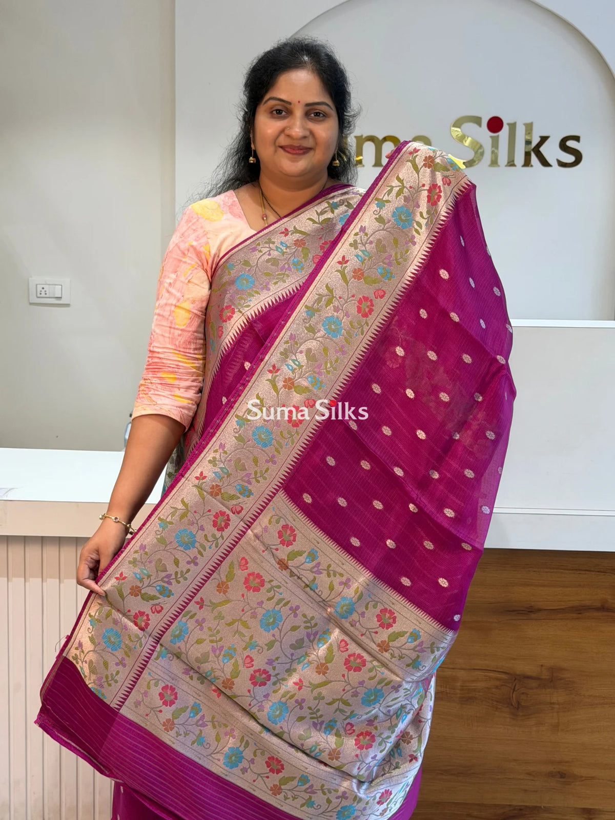 Manipuri Kota Paithani Design Magenta Color