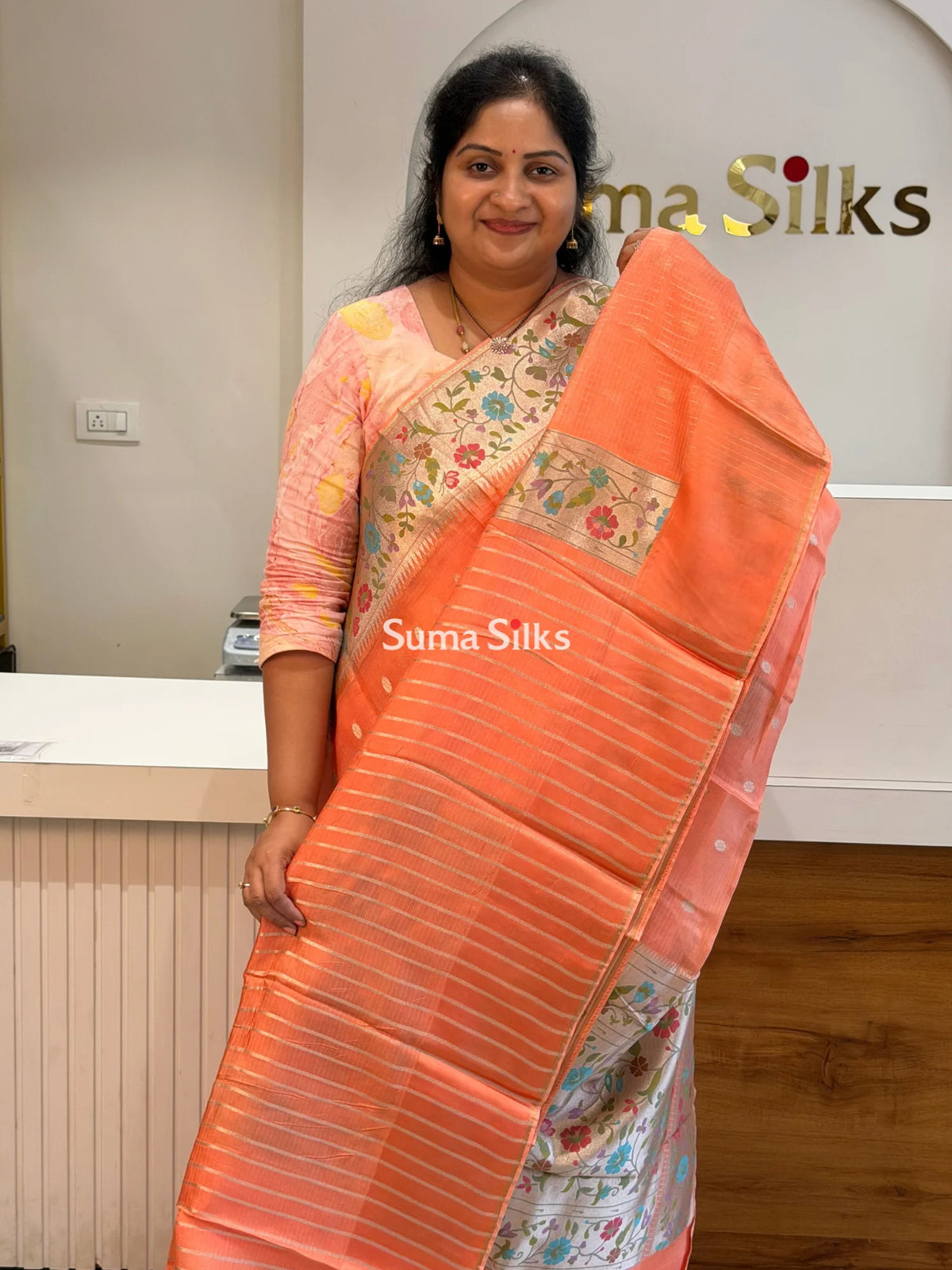 Manipuri Kota Paithani Design Peach Color