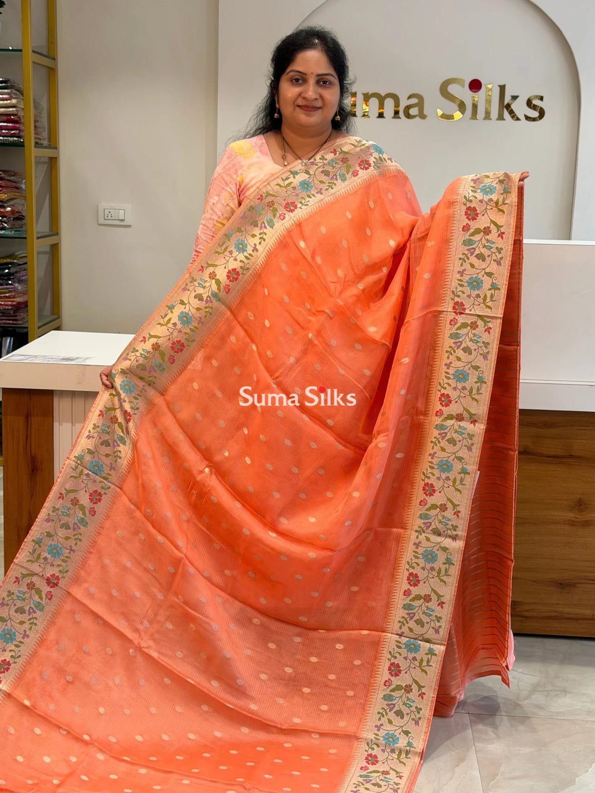 Manipuri Kota Paithani Design Peach Color