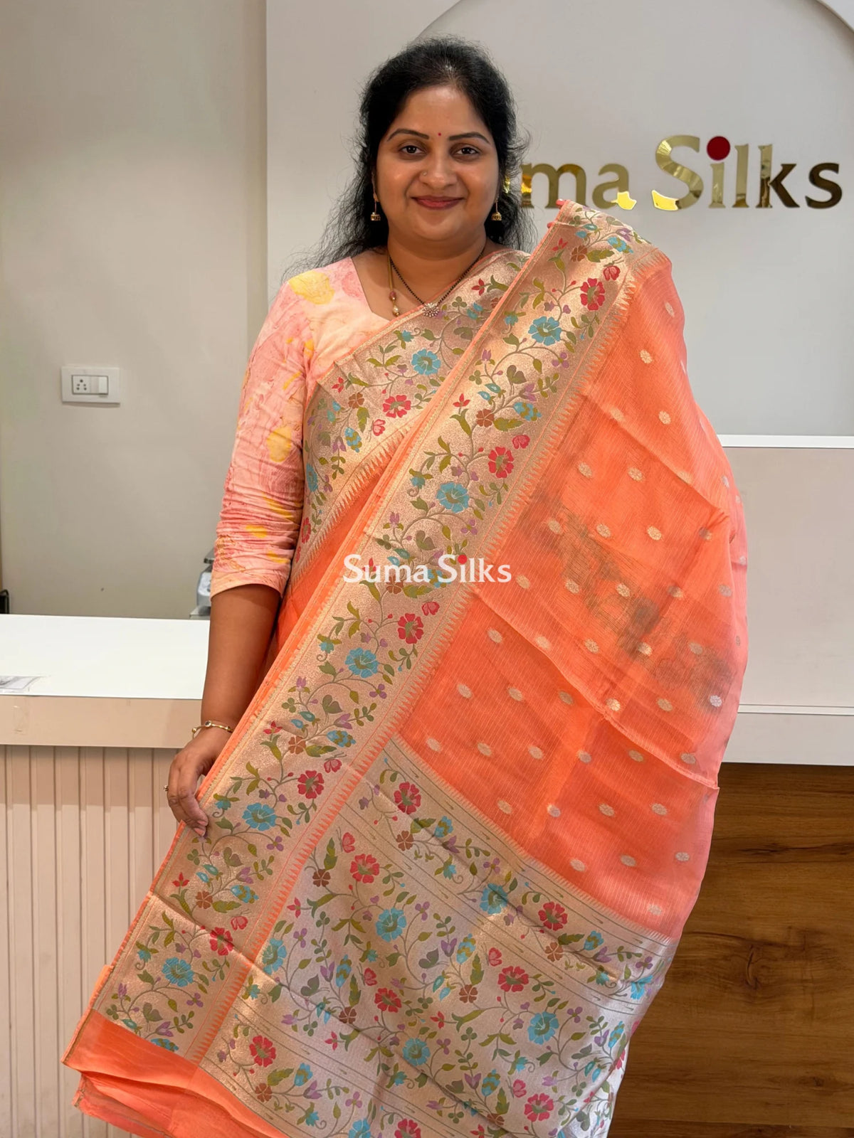 Manipuri Kota Paithani Design Peach Color