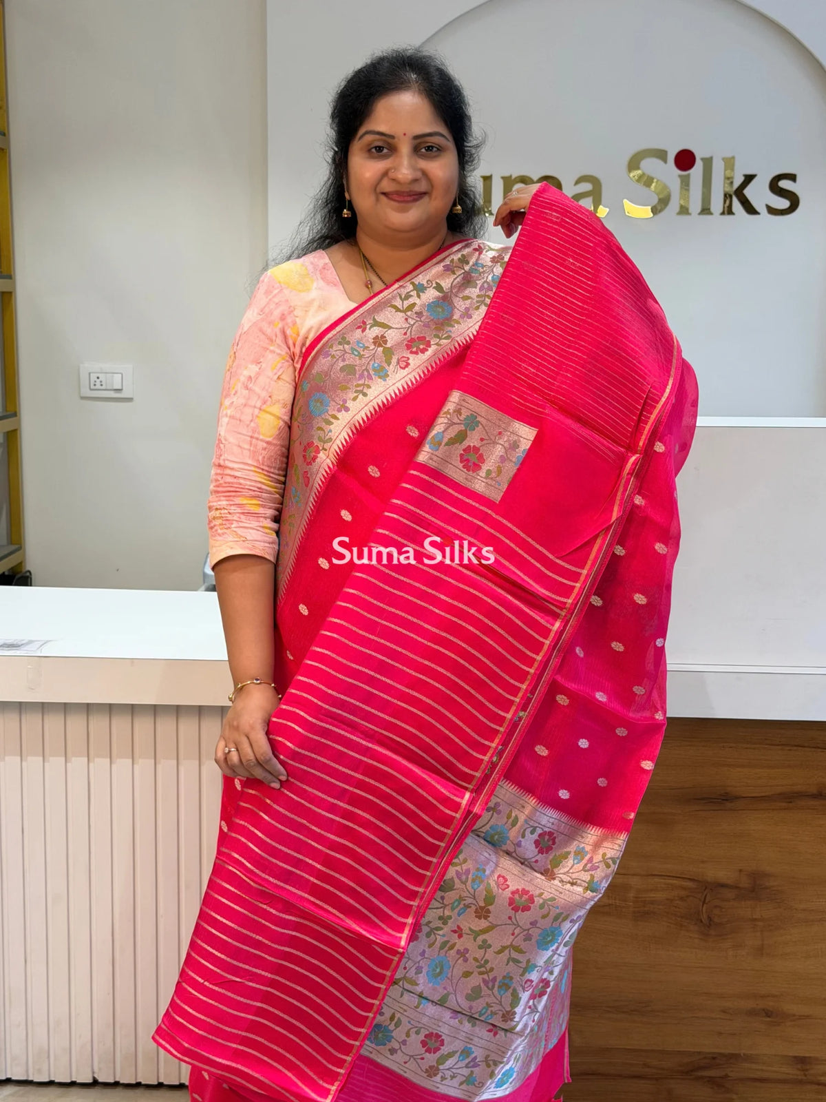 Manipuri Kota Paithani Design Pink Color