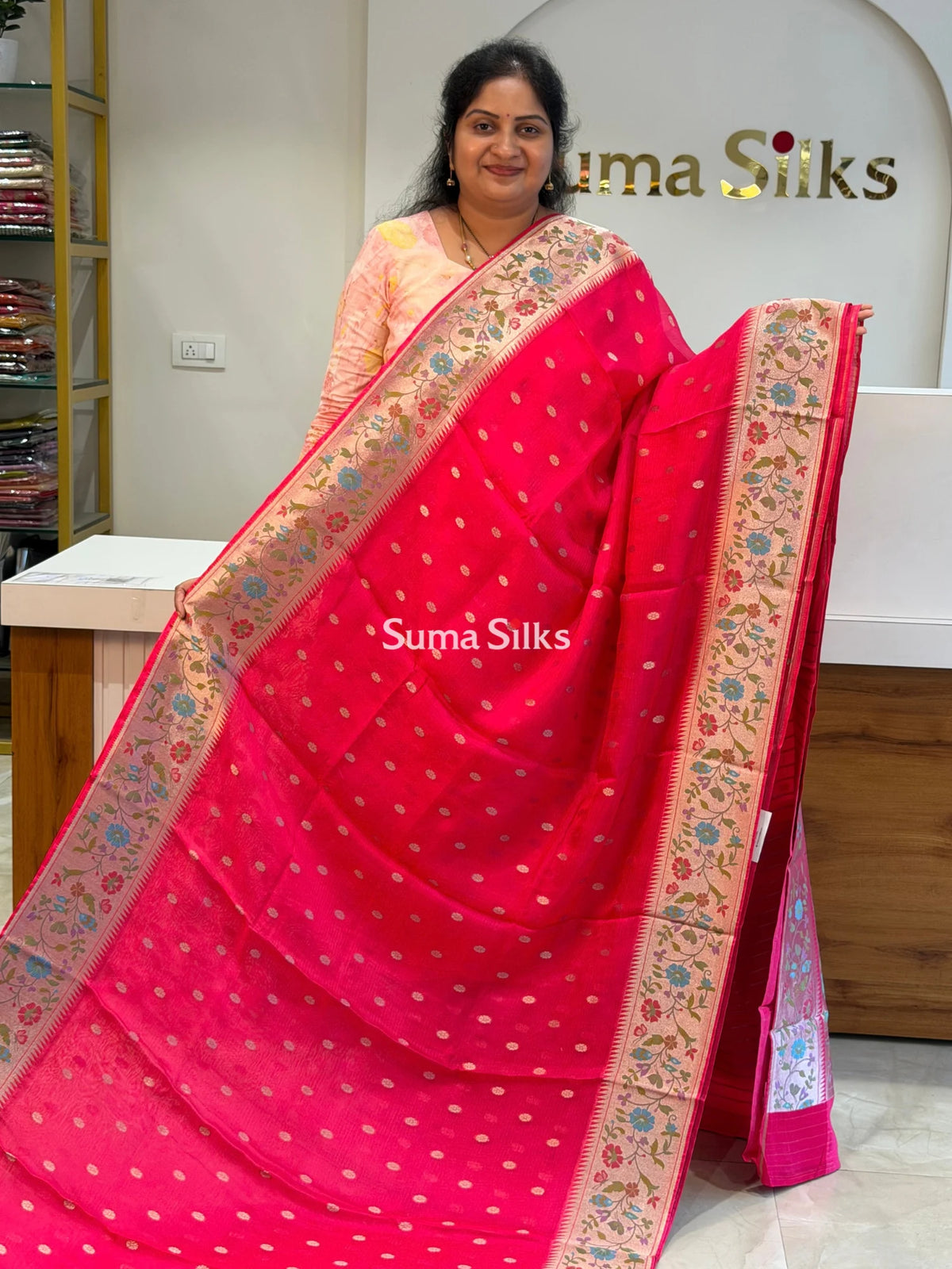 Manipuri Kota Paithani Design Pink Color