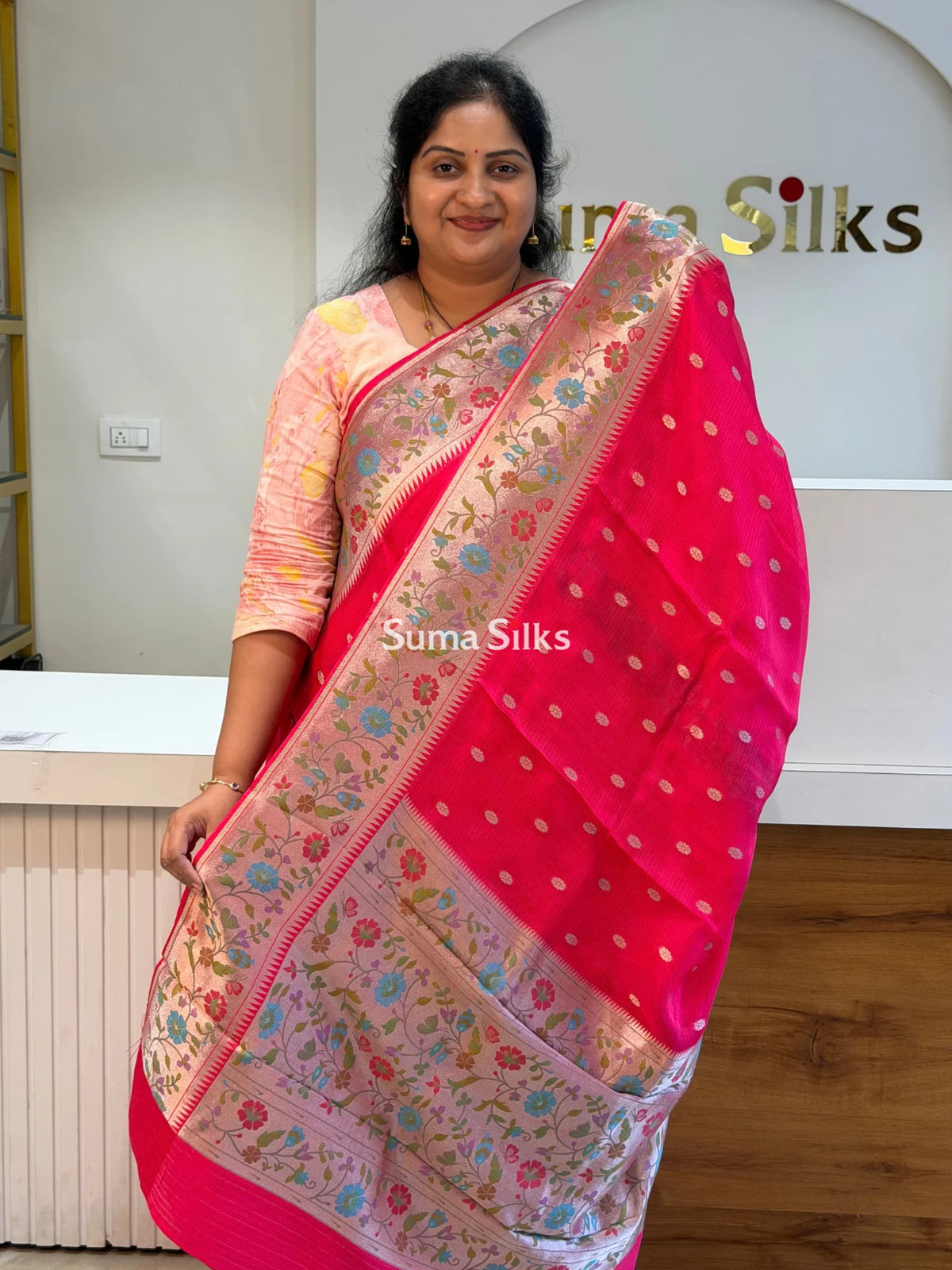 Manipuri Kota Paithani Design Pink Color