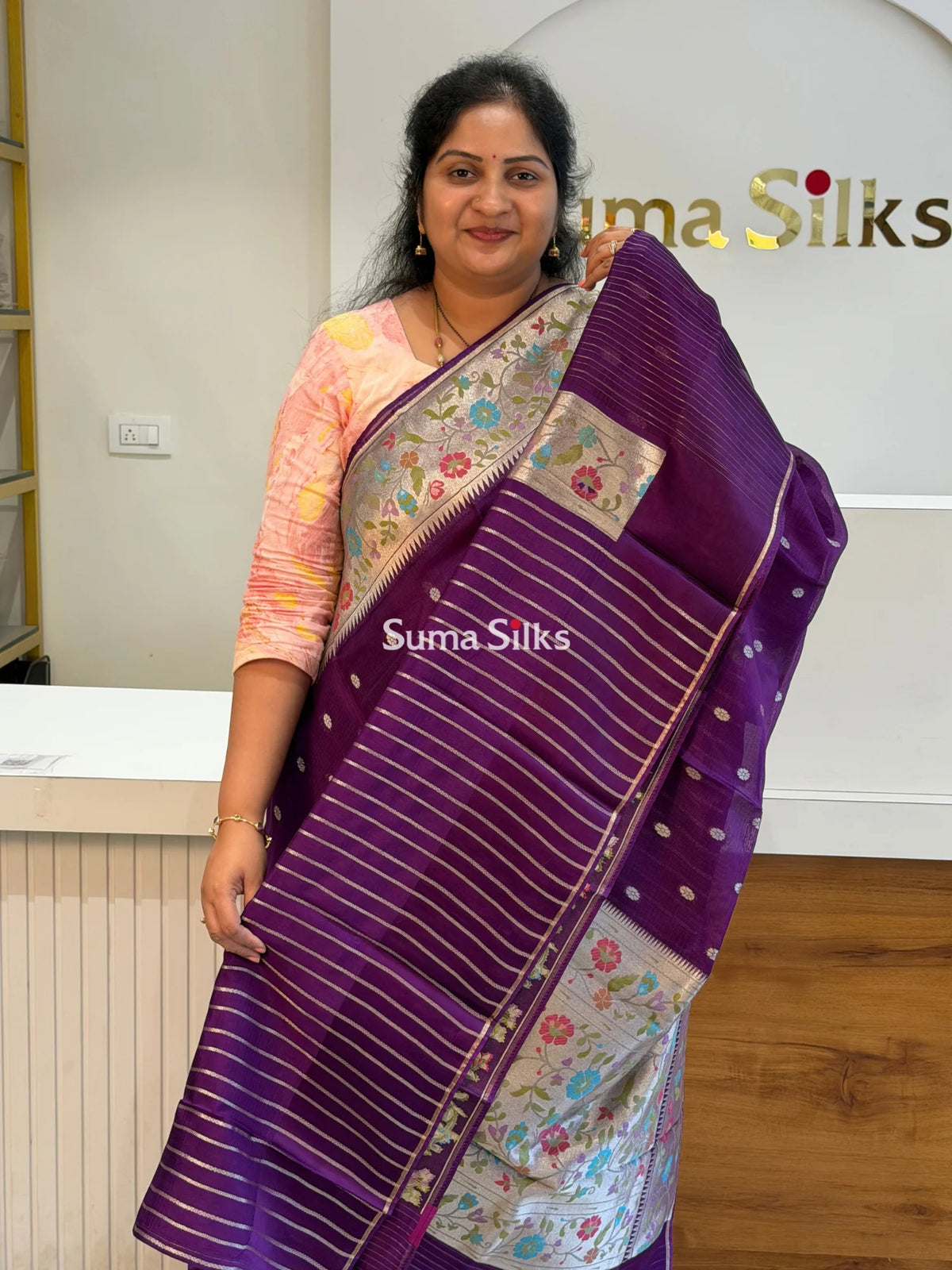 Manipuri Kota Paithani Design Purple Color