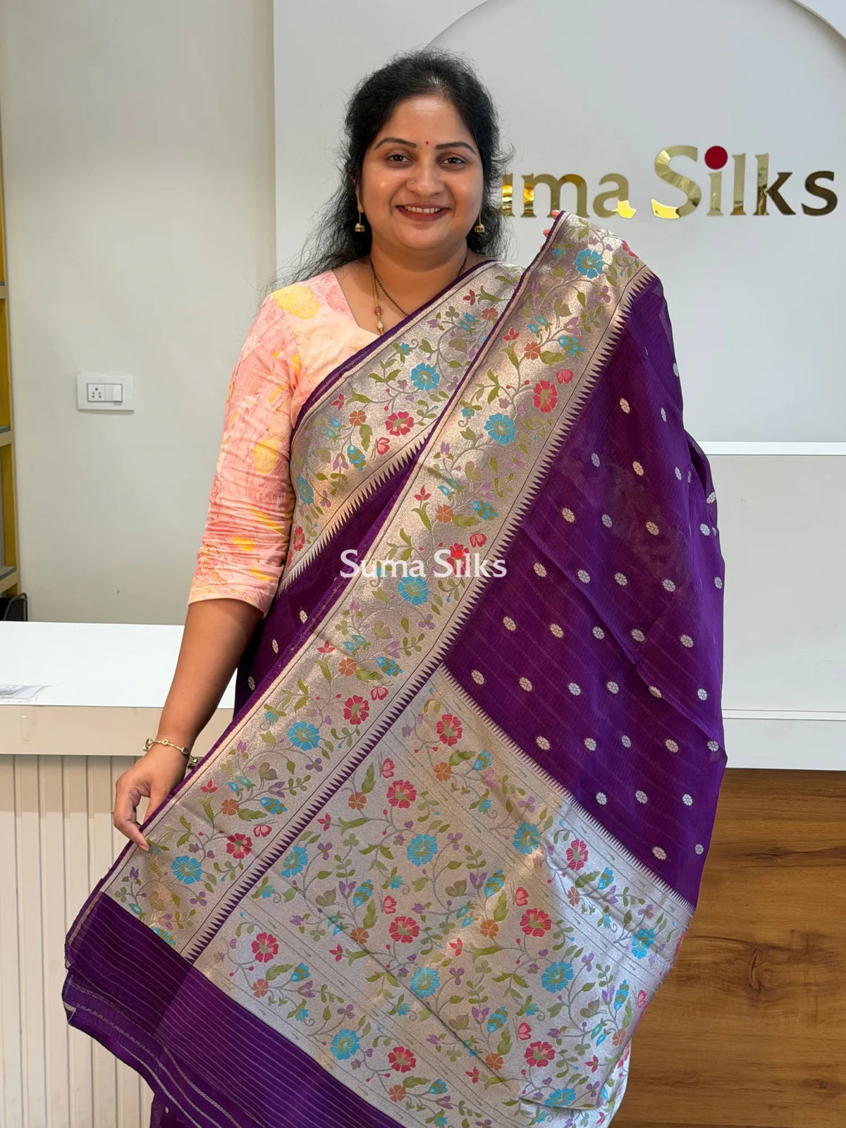 Manipuri Kota Paithani Design Purple Color