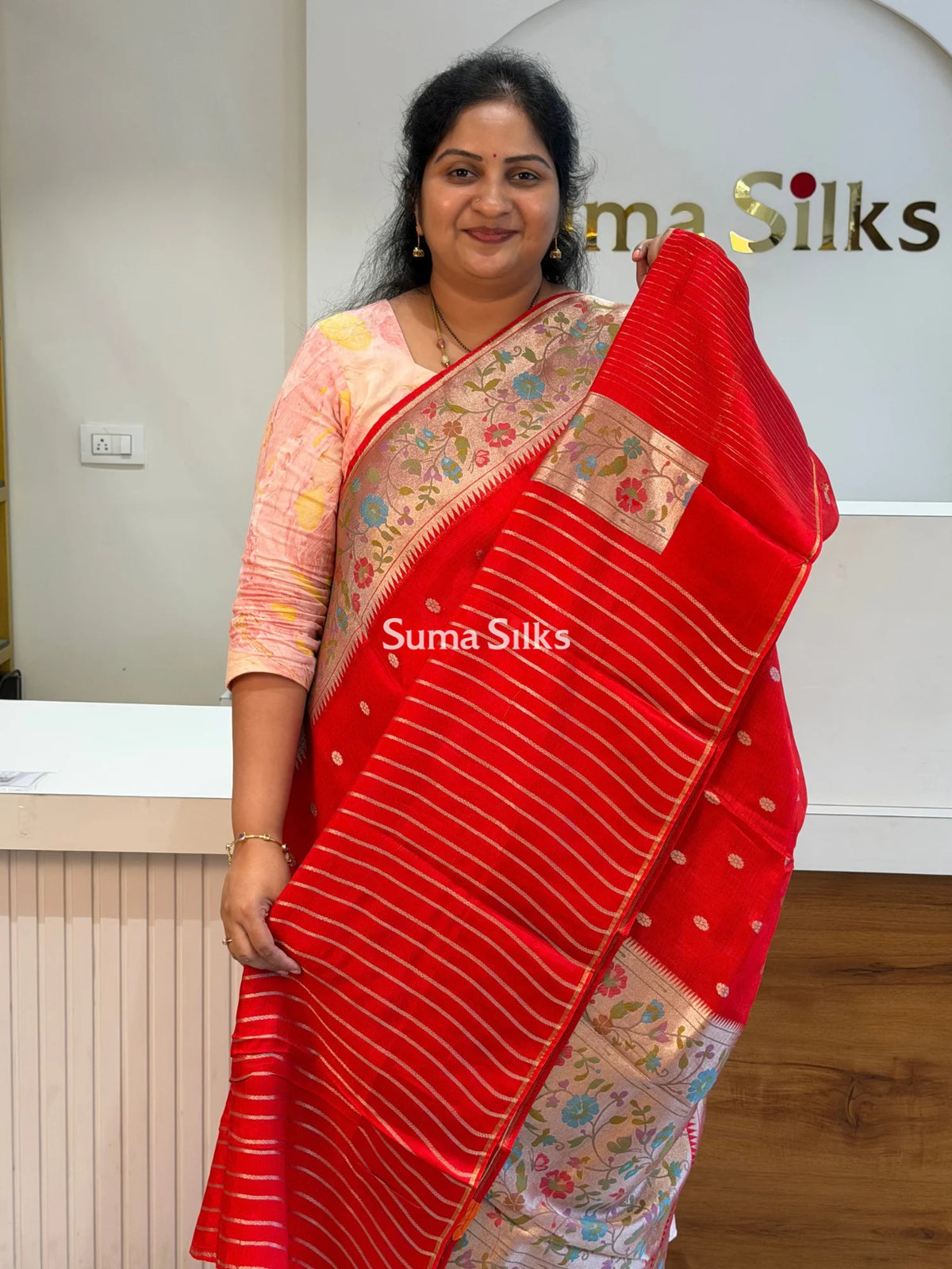 Manipuri Kota Paithani Design Red Color