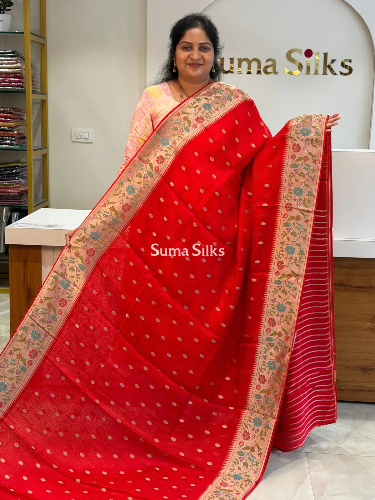 Manipuri Kota Paithani Design Red Color