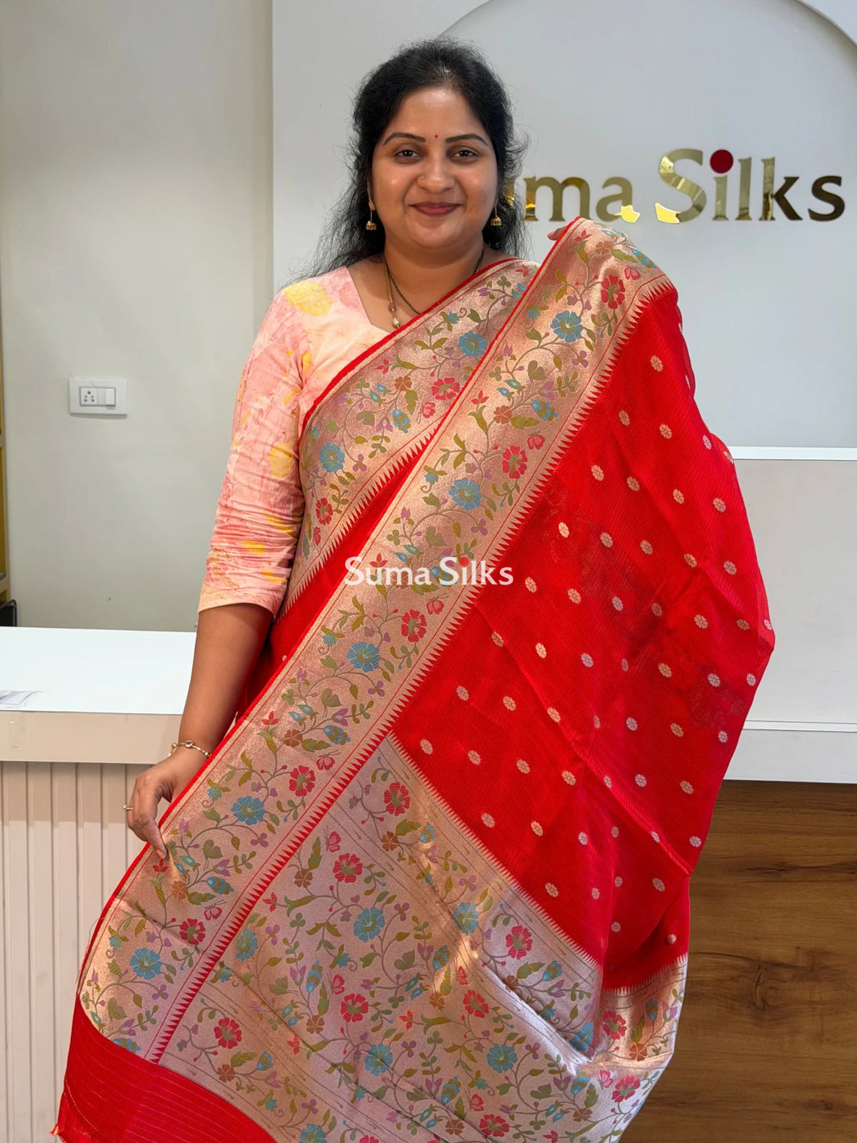 Manipuri Kota Paithani Design Red Color