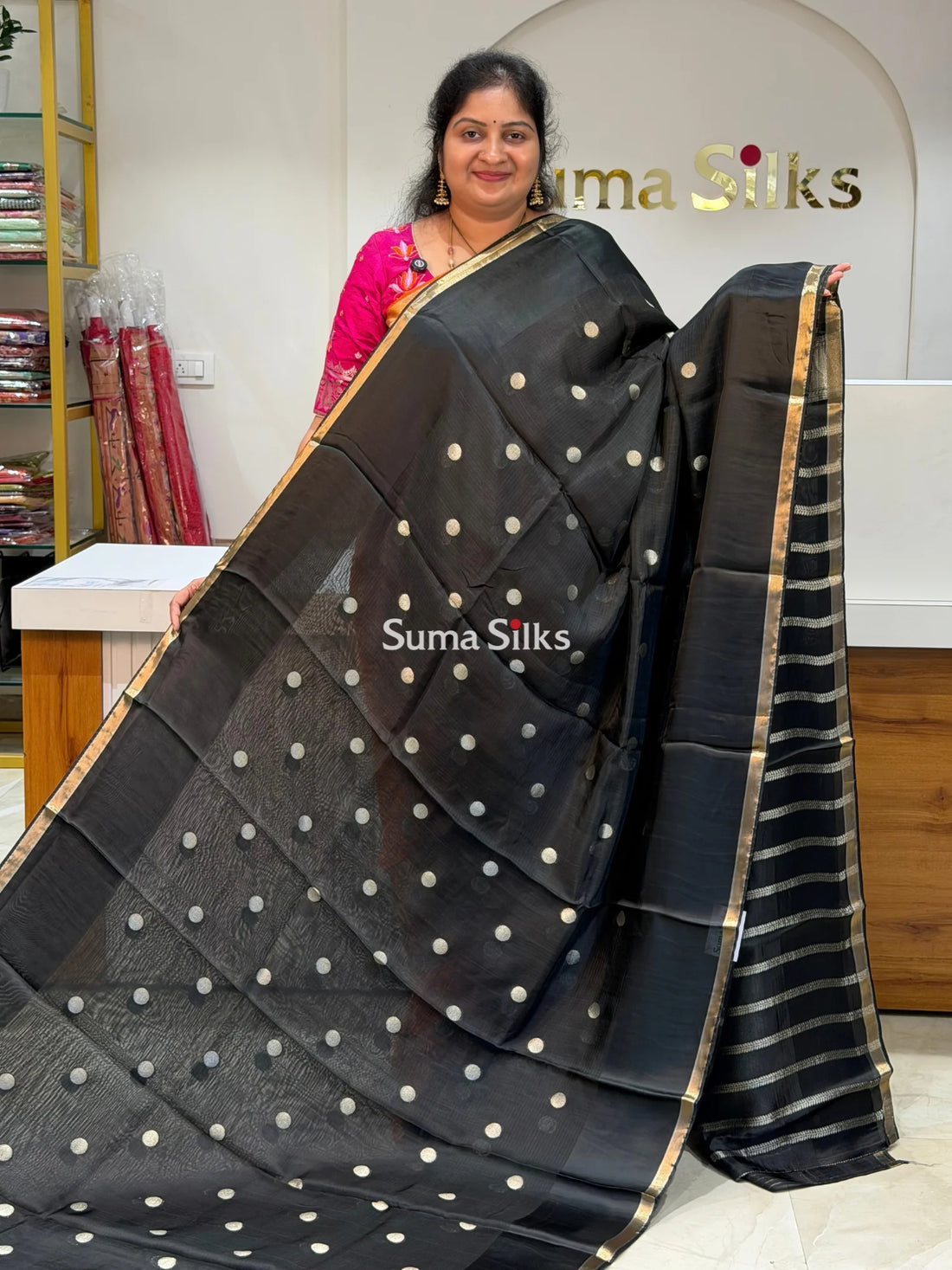 Manipuri Kota Paithani Pallu Black Color