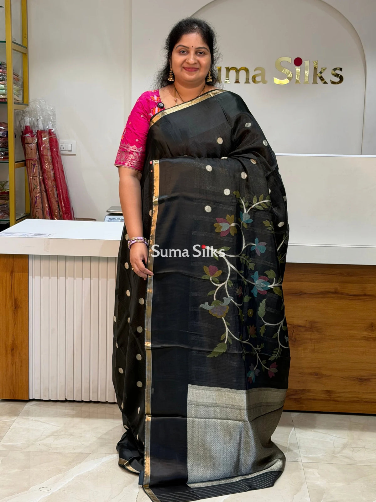 Manipuri Kota Paithani Pallu Black Color
