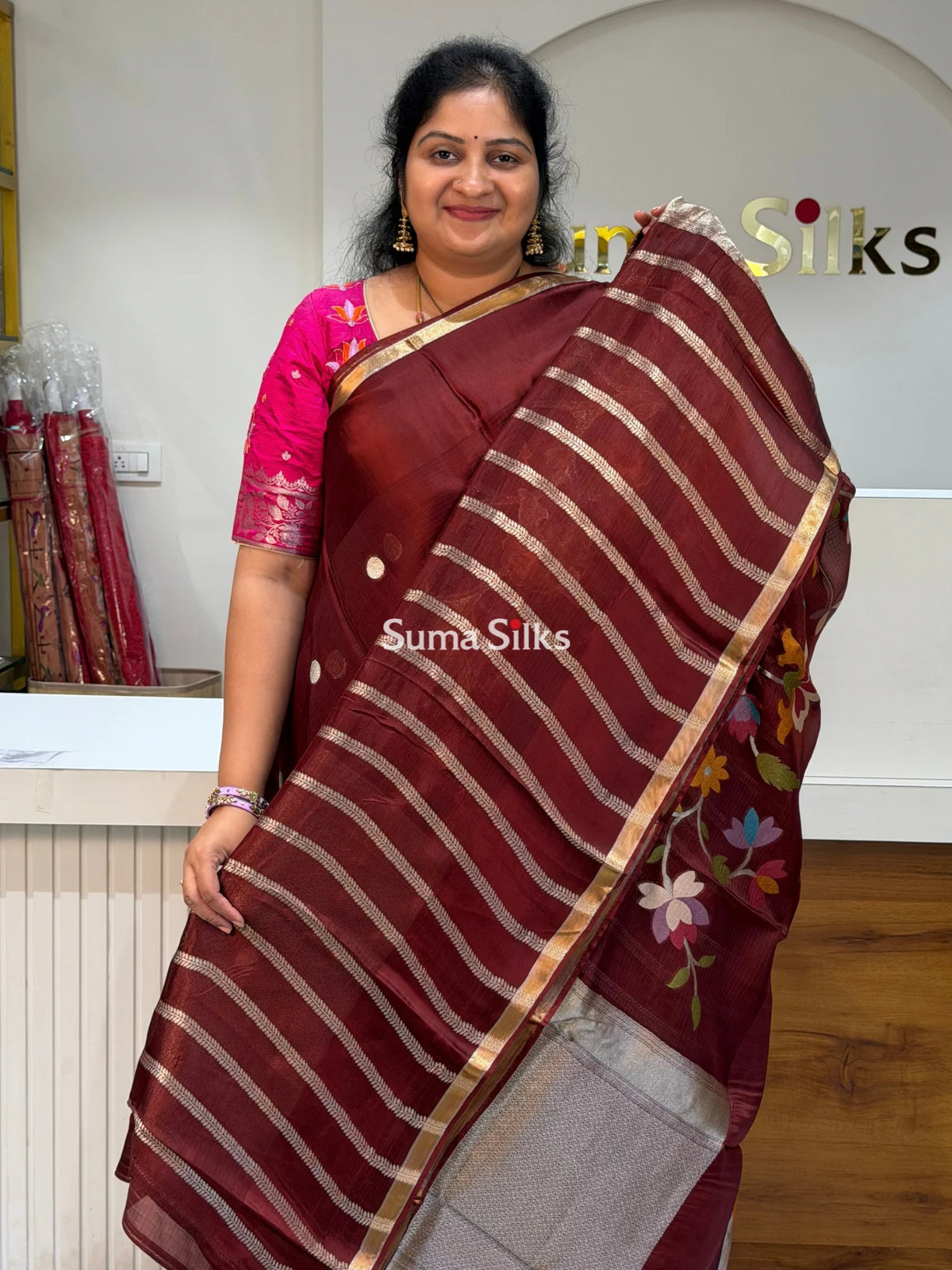 Manipuri Kota Paithani Pallu Brown Color