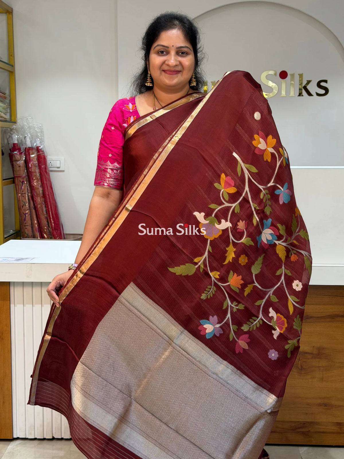 Manipuri Kota Paithani Pallu Brown Color