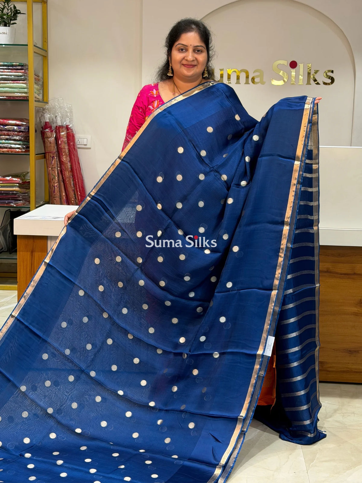 Manipuri Kota Paithani Pallu Navy Blue Color