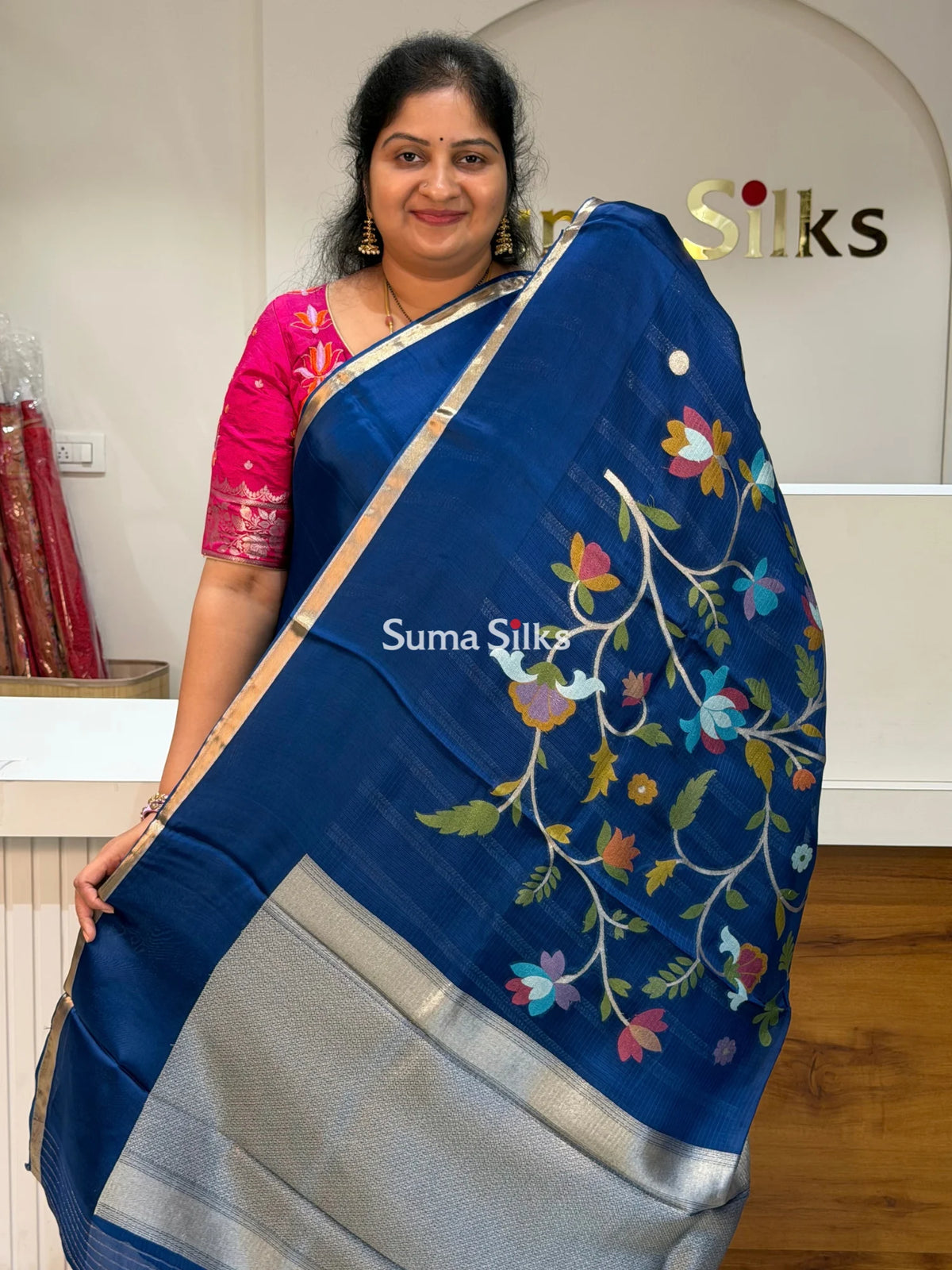 Manipuri Kota Paithani Pallu Navy Blue Color