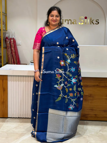 Manipuri Kota Paithani Pallu Navy Blue Color