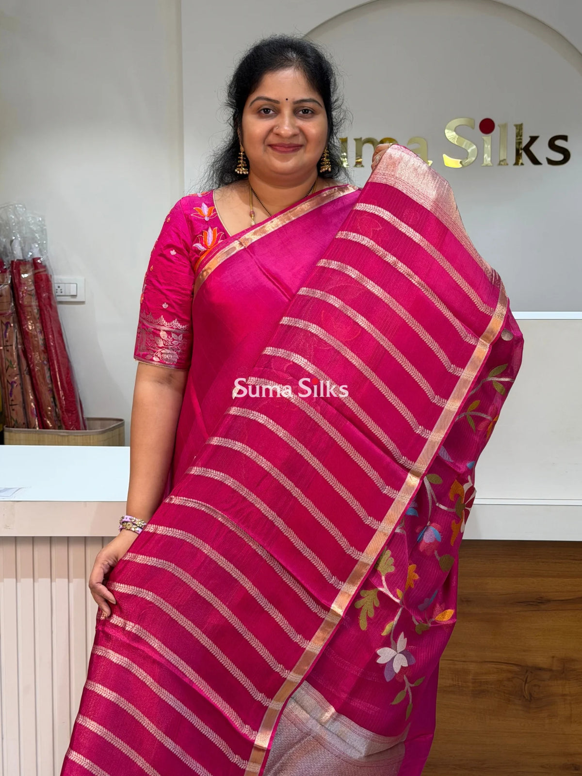 Manipuri Kota Paithani Pallu Rani Pink Color