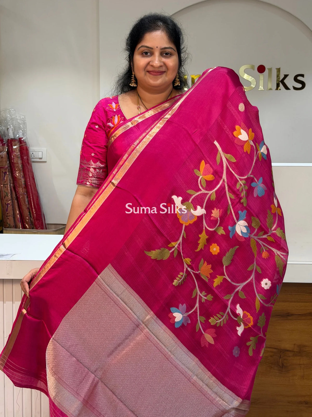 Manipuri Kota Paithani Pallu Rani Pink Color