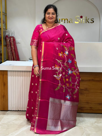 Manipuri Kota Paithani Pallu Rani Pink Color