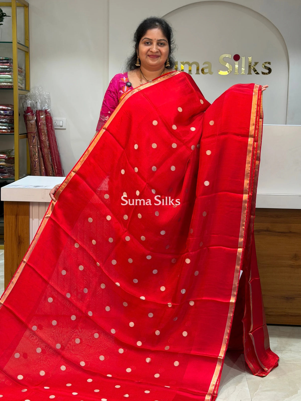 Manipuri Kota Paithani Pallu Red Color