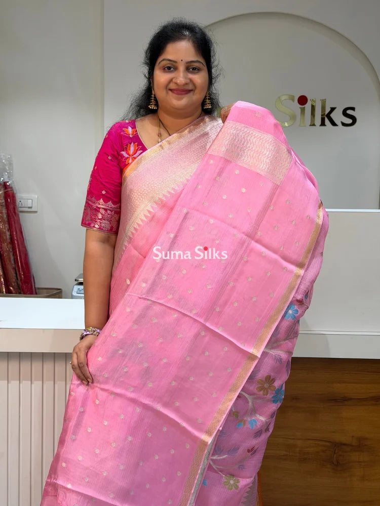 Manipuri Kota Parrot Paithani Pallu Baby Pink Color