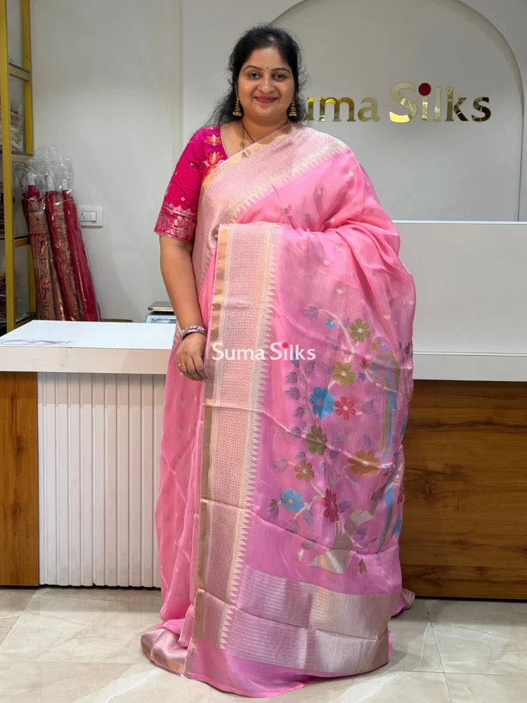 Manipuri Kota Parrot Paithani Pallu Baby Pink Color