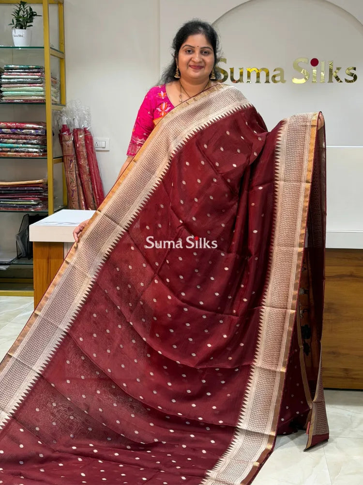 Manipuri Kota Parrot Paithani Pallu Brown Color